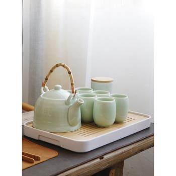 青瓷茶具套裝家用茶壺茶杯景德鎮陶瓷現代簡約日式整套大號提梁壺