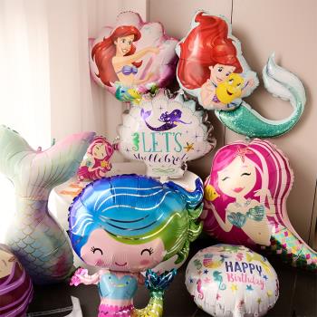 女孩美人魚主題生日裝飾寶寶公主派對氣球場景周歲布置用品背景墻