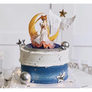 月亮美少女戰士蛋糕裝飾立體坐姿美少女生日蛋糕擺件女生插件烘焙