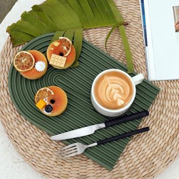 莫蘭迪色水波紋砧板櫸木下午茶點心盤拍照道具盤子 ins風面包托盤