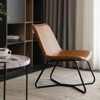 北歐設計鐵藝橙色小戶經濟型皮藝極簡約單人沙發家用陽臺休閑椅子