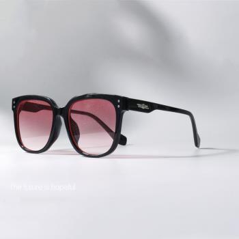 韓版gm風格黑色大框漸變粉太陽眼鏡UV400方形素顏可配近視眼鏡架