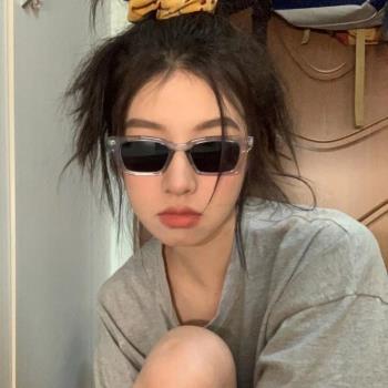 韓國情侶個性小方框太陽鏡透明灰框防紫外線前衛潮女墨鏡偏光眼鏡