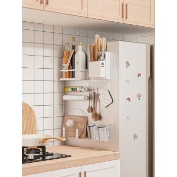 磁吸冰箱置物架側收納側面掛鉤多功能廚房用調料紙巾保鮮膜收納架