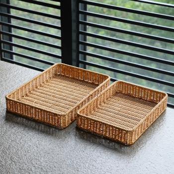 仿藤編水果籃子麵包蔬菜收納筐方形陳列展示框家用客廳饅頭饃託盤