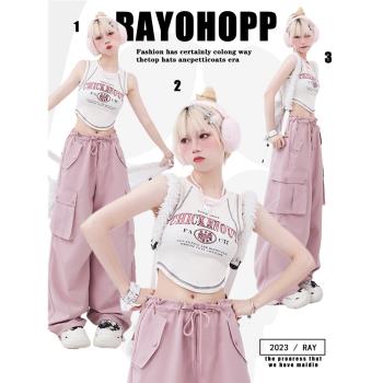 Rayohopp無袖背心女夏季新款美式創意字母印花辣妹百搭短款上衣潮