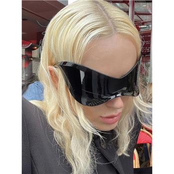 歐美嘻哈復古未來科技感炫酷墨鏡超大朋克運動風太陽鏡sunglasses