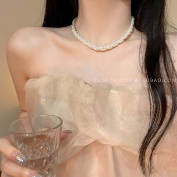女雙層麻花閨蜜鎖骨鏈巴洛克珍珠