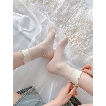 玻璃絲襪子女夏季薄款純棉白色水晶透明中筒襪夏天日系jk堆堆長襪