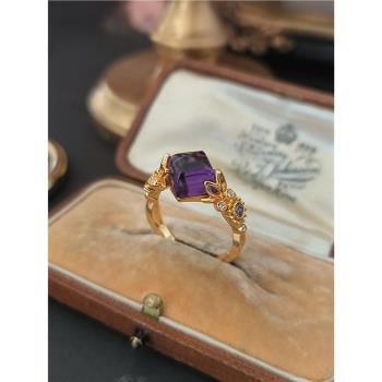 法式輕奢公主風天然紫水晶糖塔款式宮廷復古幾何小眾設計戒指