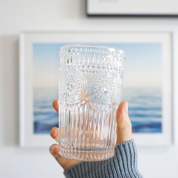 ins風韓版復古巴洛克浮雕透明玻璃杯網紅水杯簡約早餐牛奶杯杯子