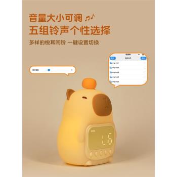 帶鬧鐘時間的兔子小夜燈臥室睡眠嬰兒餵奶護眼哺乳兒童伴睡充電式