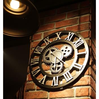 美式復古做舊齒輪掛鐘木質創意掛鐘工業風鐘表酒吧餐廳裝飾品壁鐘