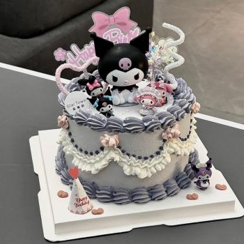 網紅庫洛米蛋糕裝飾擺件三麗鷗黑粉系生日插牌兒童甜品臺裝扮插件