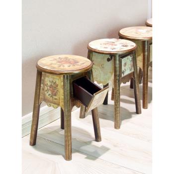 木質時尚凳子家用歐式簡約現代圓餐凳田園實木臥室床尾凳個性創意
