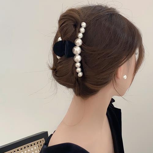 植絨珍珠鯊魚夾大號發夾女后腦勺發卡夾子頭飾抓夾