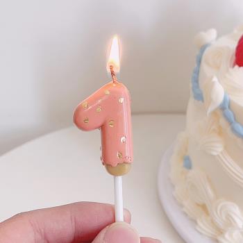 寶寶成人派對氛圍生日紀念日蛋糕裝飾數字粉色巧克力蠟燭蛋糕插件