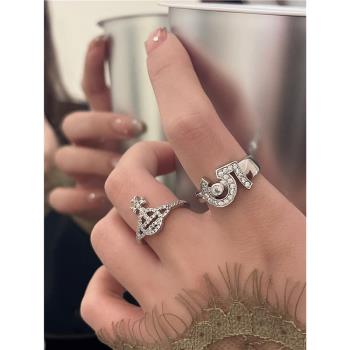 西太后星球鑲鉆數字5圓鉆開口戒指女輕奢小眾設計高階感氣質指環