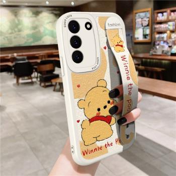 適用三星S25手機殼腕帶可愛小熊GalaxyS22/S23s24卡通S20支架保護套男女ultra潮牌S21FE網紅新款防摔+軟矽膠