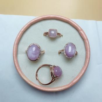 天然紫鋰輝戒指女戴妃白銅托玫瑰金活口方形指環時尚百搭水晶飾品