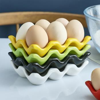 新款陶瓷蛋托 彩色雞蛋格子 烘焙模具色釉六顆裝蛋格收納盒蛋托盤