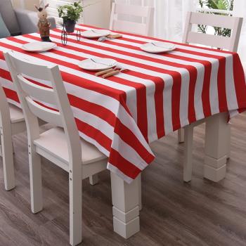 紅白色條紋宜家桌布高檔帆布加厚地中海藍白茶幾蓋布促銷