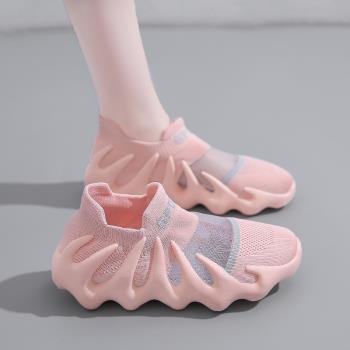 運動鞋女2023新款夏季透氣薄款網面鏤空一腳蹬八爪魚輕便軟底跑步