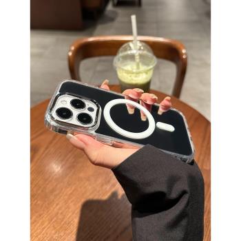 適用蘋果16promax手機殼iphone15promax新款女神14pro鏡面夏季補妝MagSafe磁吸充電iPhone16男13高階感鏡子