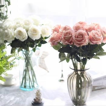 單支仿真玫瑰花假花套裝高檔客廳餐桌裝飾花干花花束擺件擺設花藝