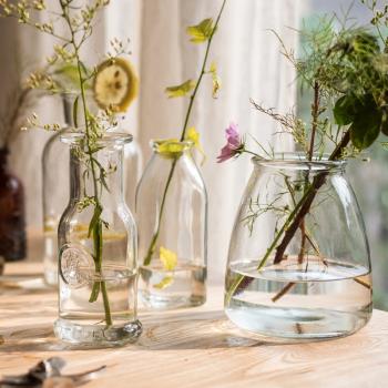掬涵小型復古花瓶水培插花花器小口玻璃瓶透明植物水養瓶韓式日式