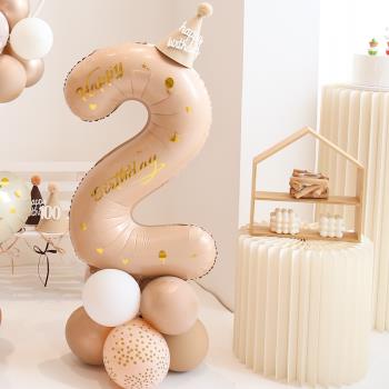 兒童生日復古數字氣球裝飾場景布置立柱男孩女孩寶寶周歲派對拍照
