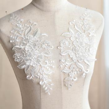 高檔刺繡蕾絲花朵花片婚紗手工diy材料服裝衣服補丁裝飾配件輔料