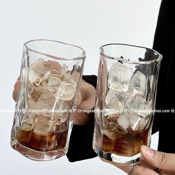小眾設計ins風不規則扭扭杯冰美式拿鐵咖啡杯玻璃杯果汁杯冷飲杯