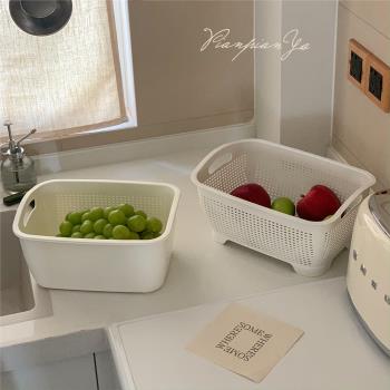 雙層加厚廚房洗菜籃家用瀝水籃洗水果籃塑料濾水收納淘菜盆