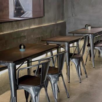 飯店鐵藝金屬桌酒吧餐廳餐桌時尚復古桌歐式簡約榆木鐵皮桌椅組合
