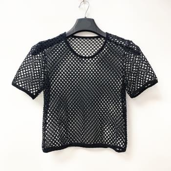 寬松大網眼男速干短袖上衣夏季新品歐美網格漁網鏤空透氣個性T恤