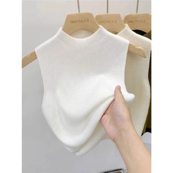 半高領針織背心女夏季韓版2023新款修身顯瘦外穿內搭無袖T恤上衣