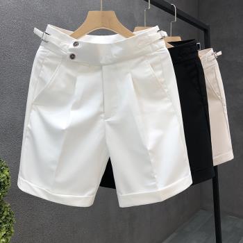 設計感白色西裝短褲男夏季薄款英倫修身5五分褲子男士休閑短西褲