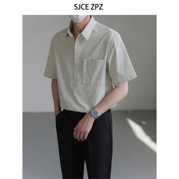 ZPZ韓國寬松套頭短袖襯衫 男裝夏季2024新款潮流高級垂感免燙襯衣