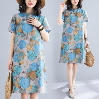 日本高端外貿出口大牌夏季復古文藝中式改良旗袍寬松中長款連衣裙