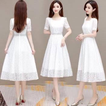 時尚蕾絲白色長裙女夏季2023年新款高端品牌氣質洋氣連衣裙小個子