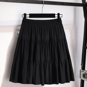 黑色夏季新款遮胯顯瘦百褶半身裙