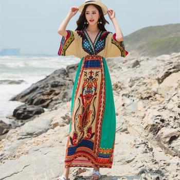 云南旅游穿搭泰國民族風連衣裙子三亞海邊度假沙灘裙波西米亞長裙
