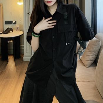 mapogo 韓國ins暗黑系機能風工裝口袋短袖襯衣原宿風寬松襯衫男女