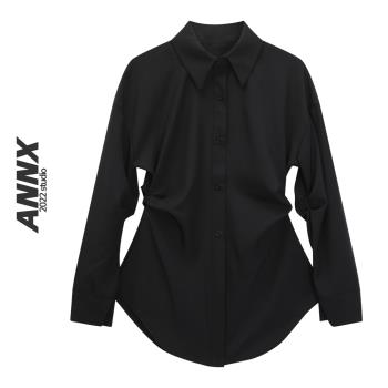 ANNX2022長袖廓形設計感褶皺襯衫