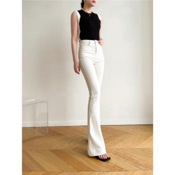 「白色超模褲」微喇牛仔褲175高個子高腰彈力顯瘦闊腿褲加長女褲