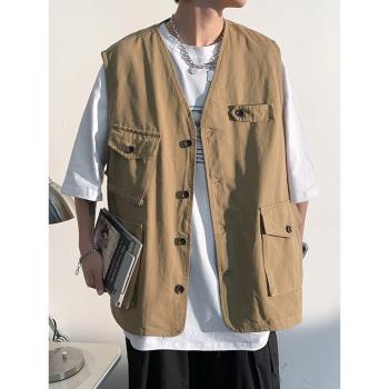 日系cityboy機能工裝馬甲男夏季潮牌無袖外套卡其色坎肩夾克背心
