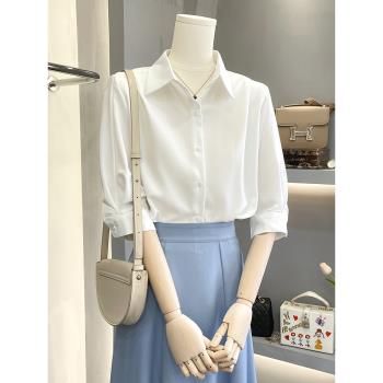 白色襯衫女法式高級感別致漂亮職業通勤小眾設計感短袖韓系上衣