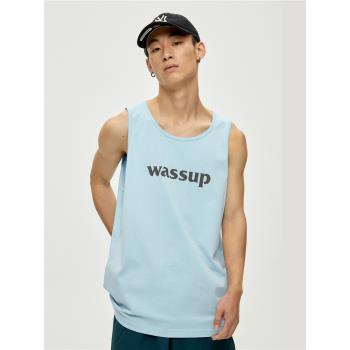 WASSUP潮牌男夏季運動純棉外穿背心 白色黑色女無袖打底寬松上衣