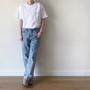UAZC BRAND Vintage cleanfit 501風格淡藍雪花直筒男女款牛仔褲
